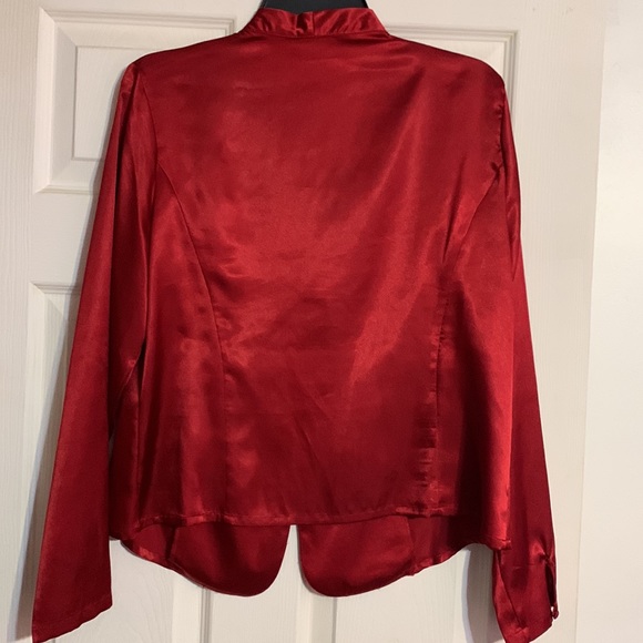 Laura Scott Red Wine Satin Embroidered Detail Blouse Top - Picture 6 of 10